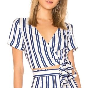 L’Academie NWT Striped Lani Wrap Top Small White Blue Stripes on Revolve